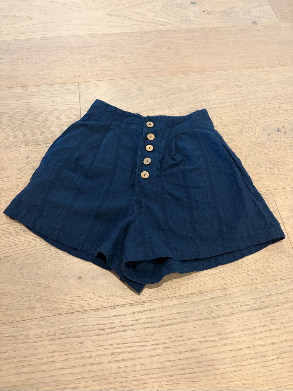High-Waist Navy Button-Front Women’s Shorts
